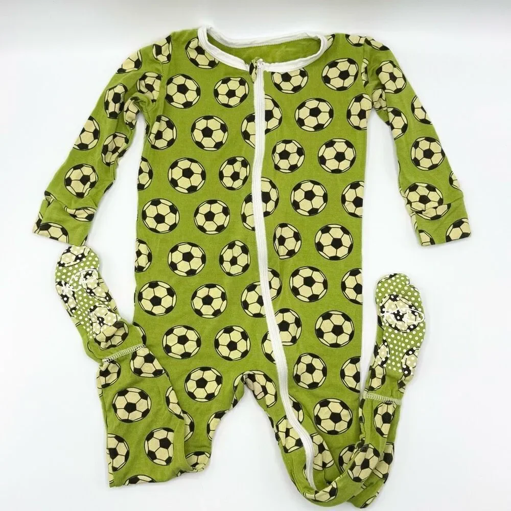 Kickee Pants Zippered Bamboo Soft One Piece Pajamas Soccer Ball Print  - Toddler